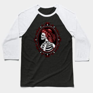 Red Skeleton Girl in Frame Cameo Baseball T-Shirt